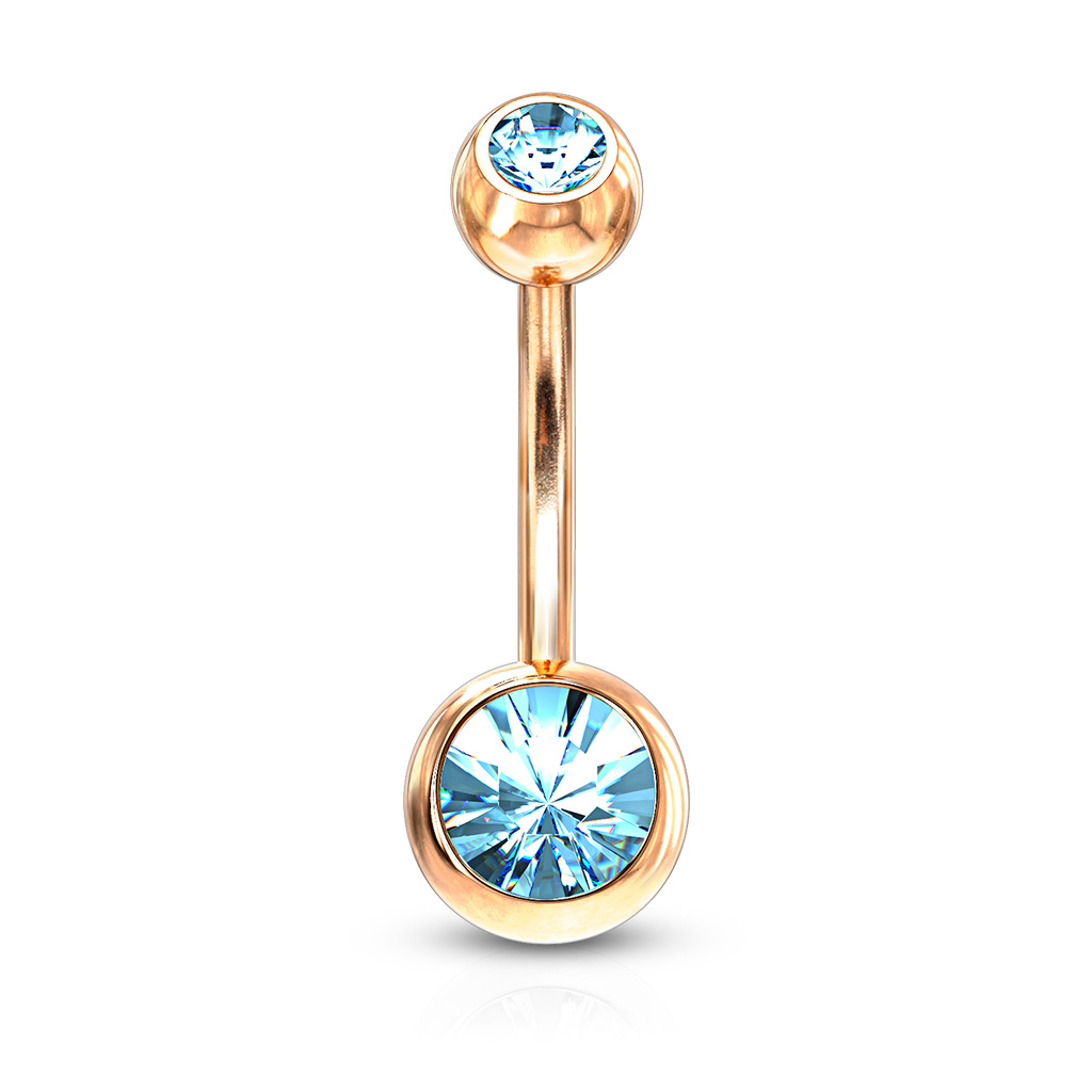 Roodgoud gecoate navelpiercing met een steen