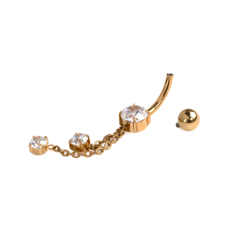 Titanium navel ring met kettinkjes en steentjes