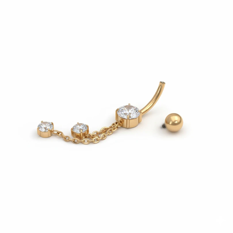 Titanium navel ring met kettinkjes en steentjes