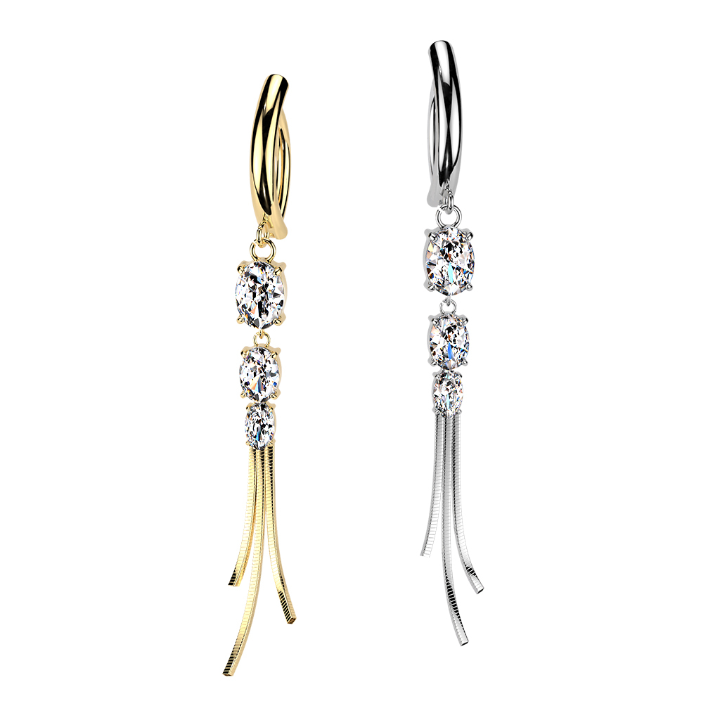 Navel clicker met steentjes en kettinkjes