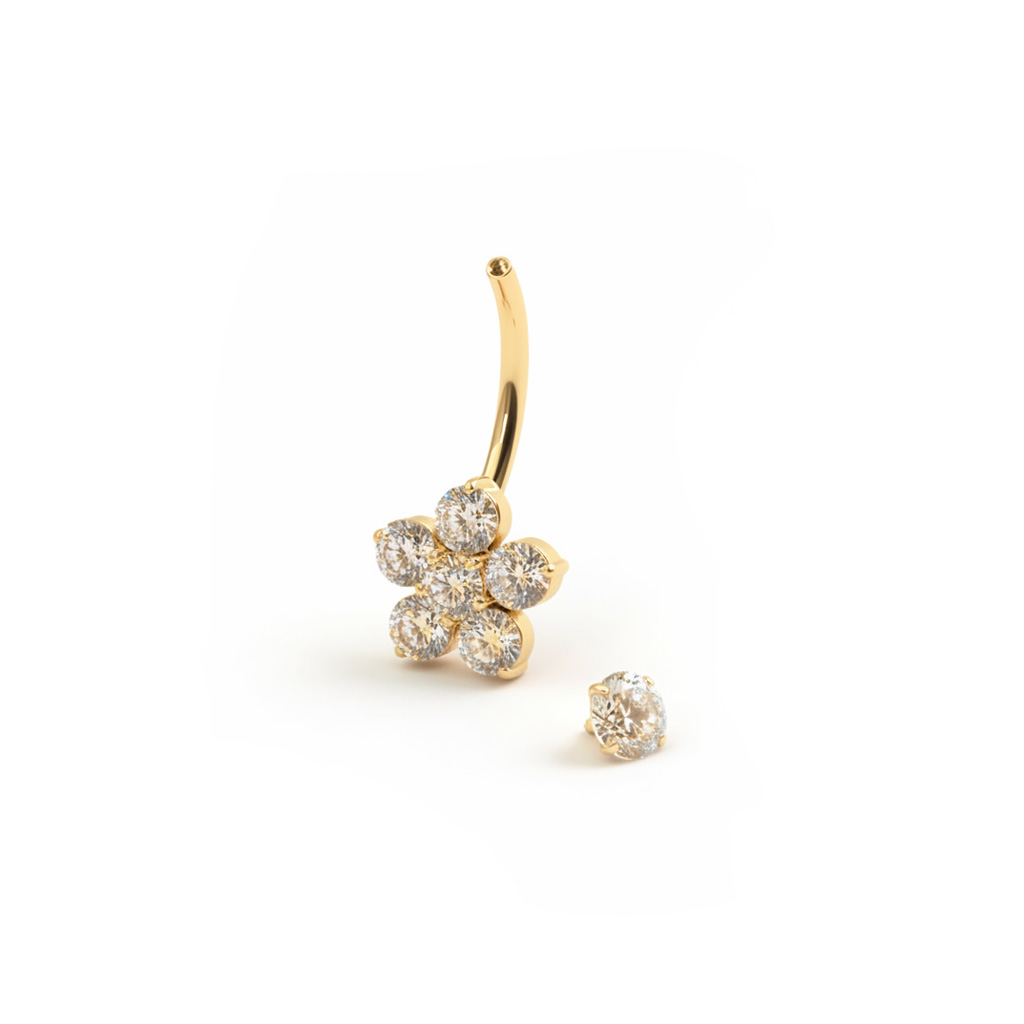 Titanium navelsieraad met eenvoudige bloem