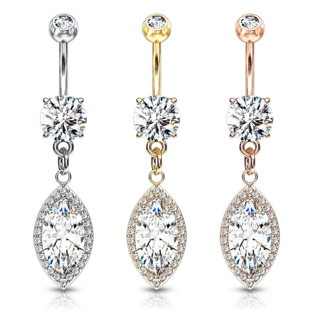 Navelpiercing met marquise-vormige steen in hanger