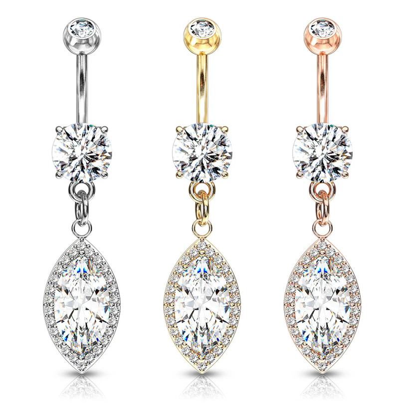 Navelpiercing met marquise-vormige steen in hanger