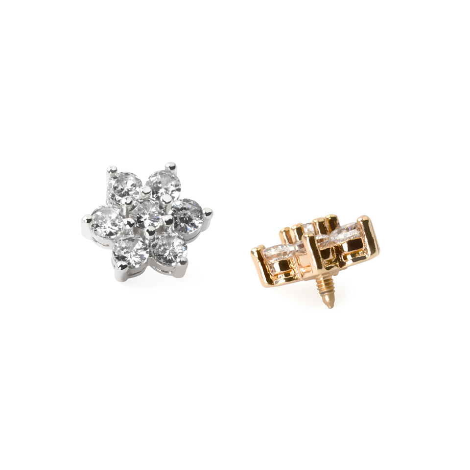 Dermal anchor bloem met centrale steen in vele kleuren