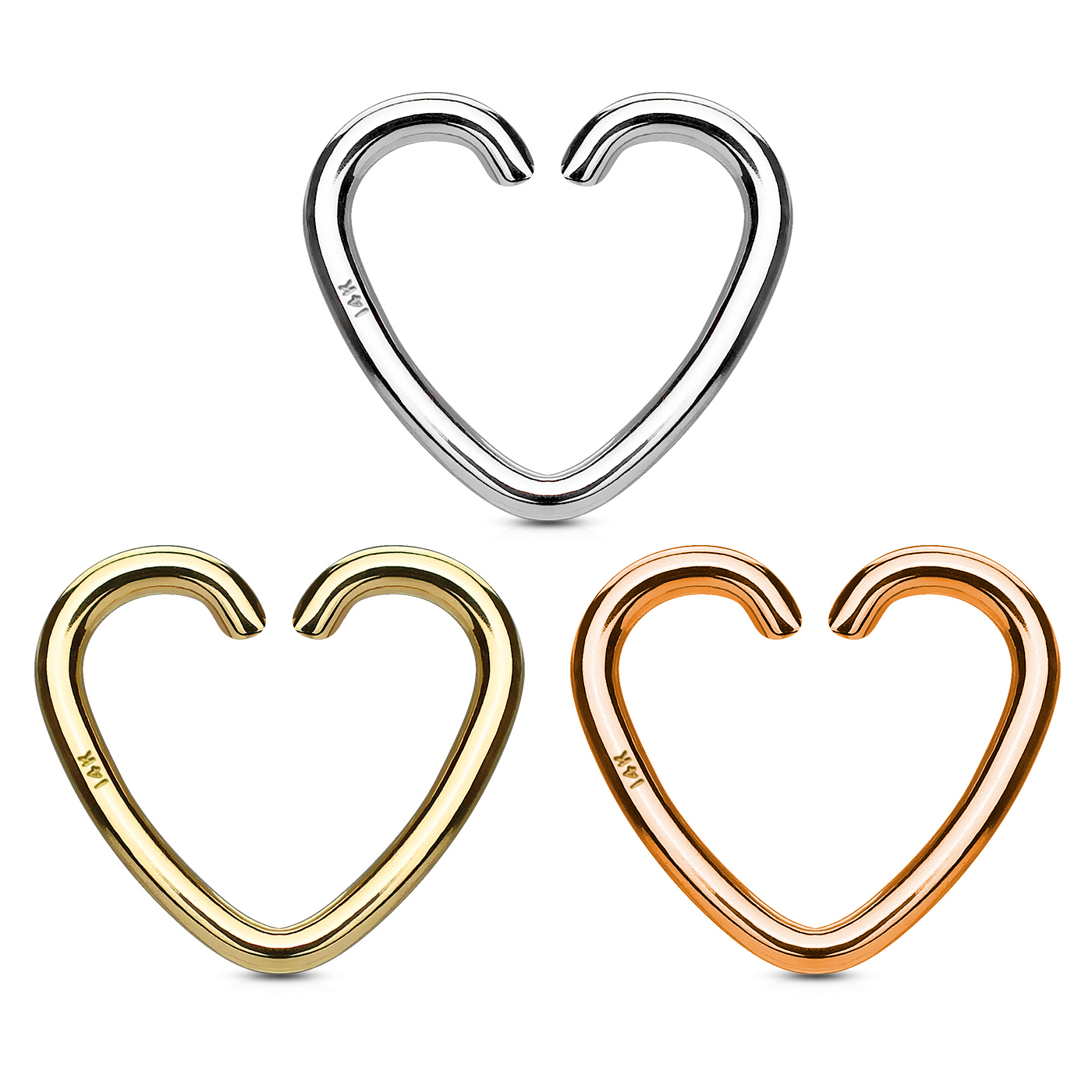 Oorpiercing van 14 karaats goud gevormd als een hartje