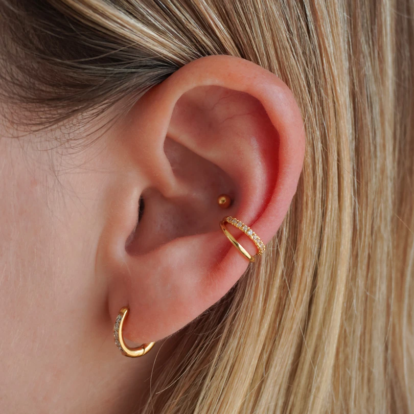 Dubbele earcuff met CZ-steentjes
