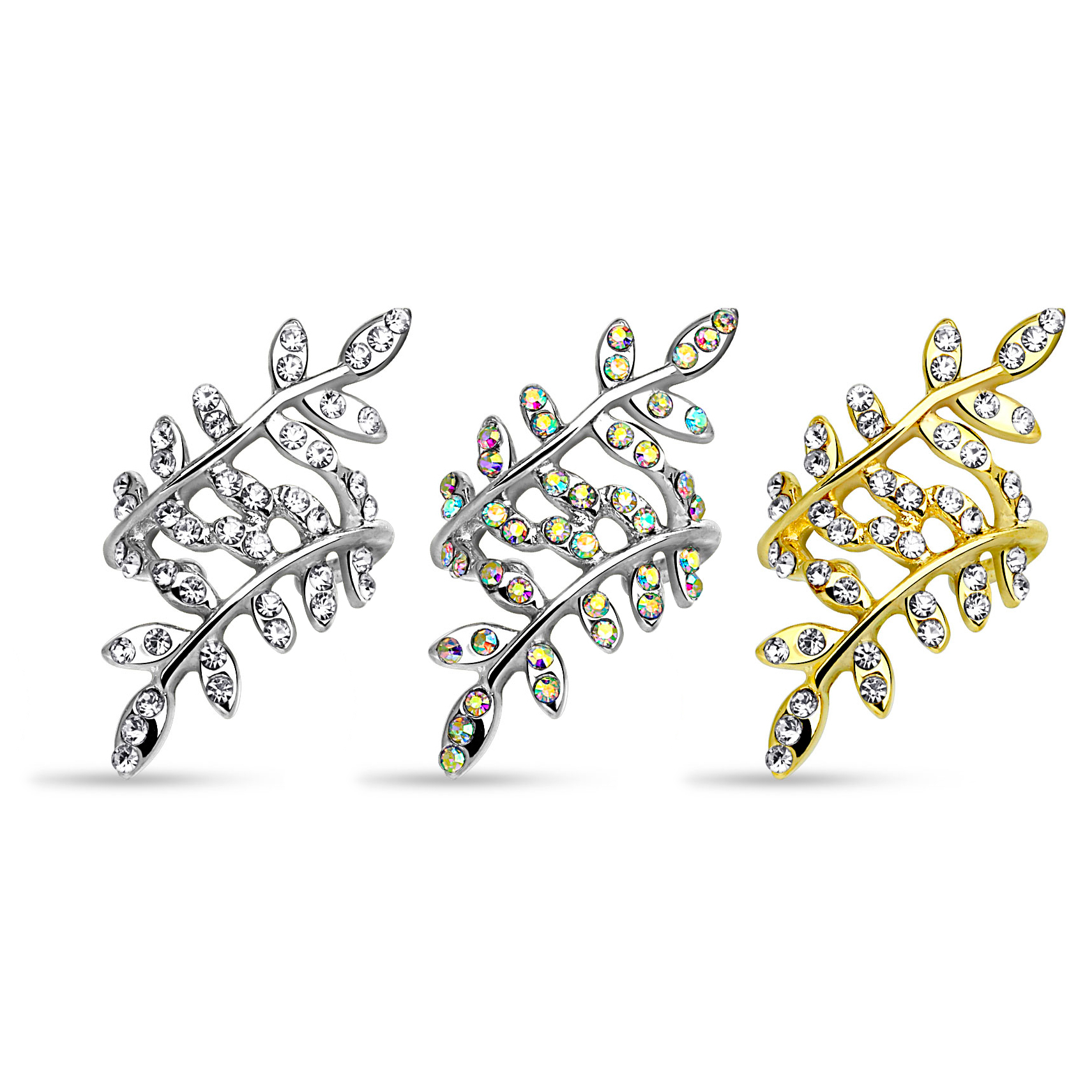 Earcuff met steenbezette bladeren