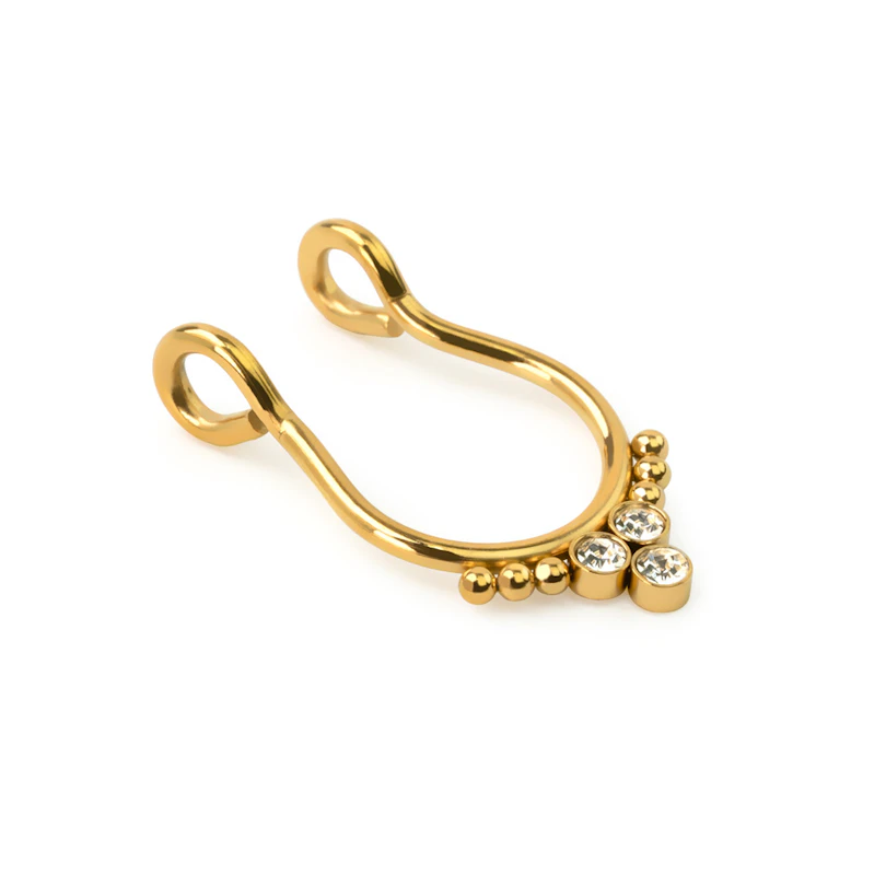 Fake septumring met drie steentjes en kraaltjes