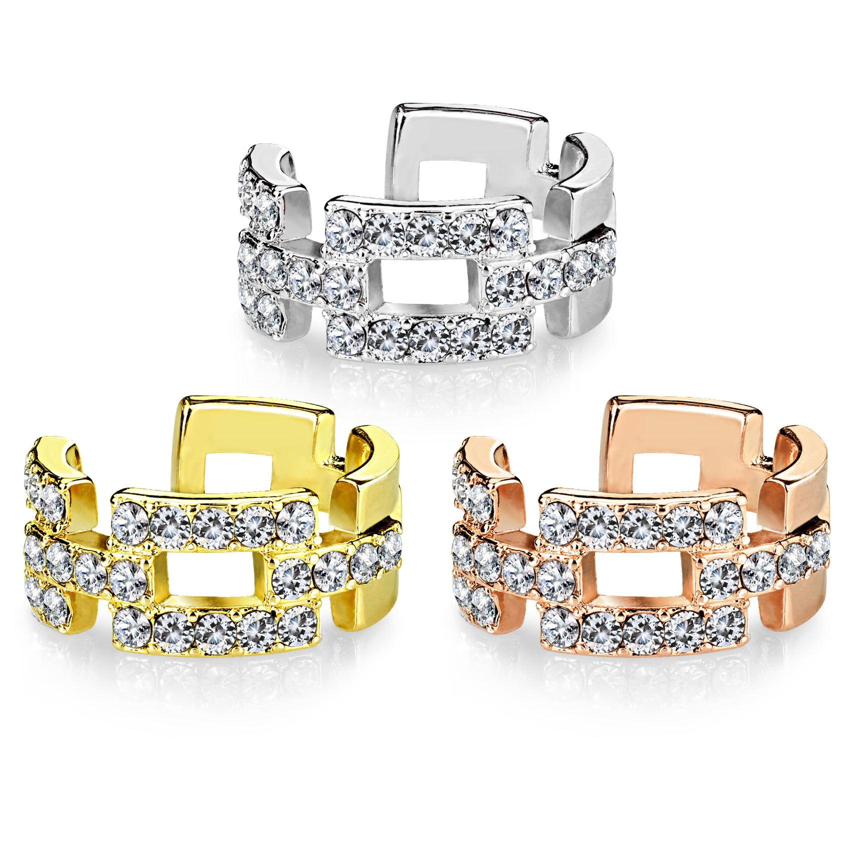 Earcuff met bezaaid rechthoekig design