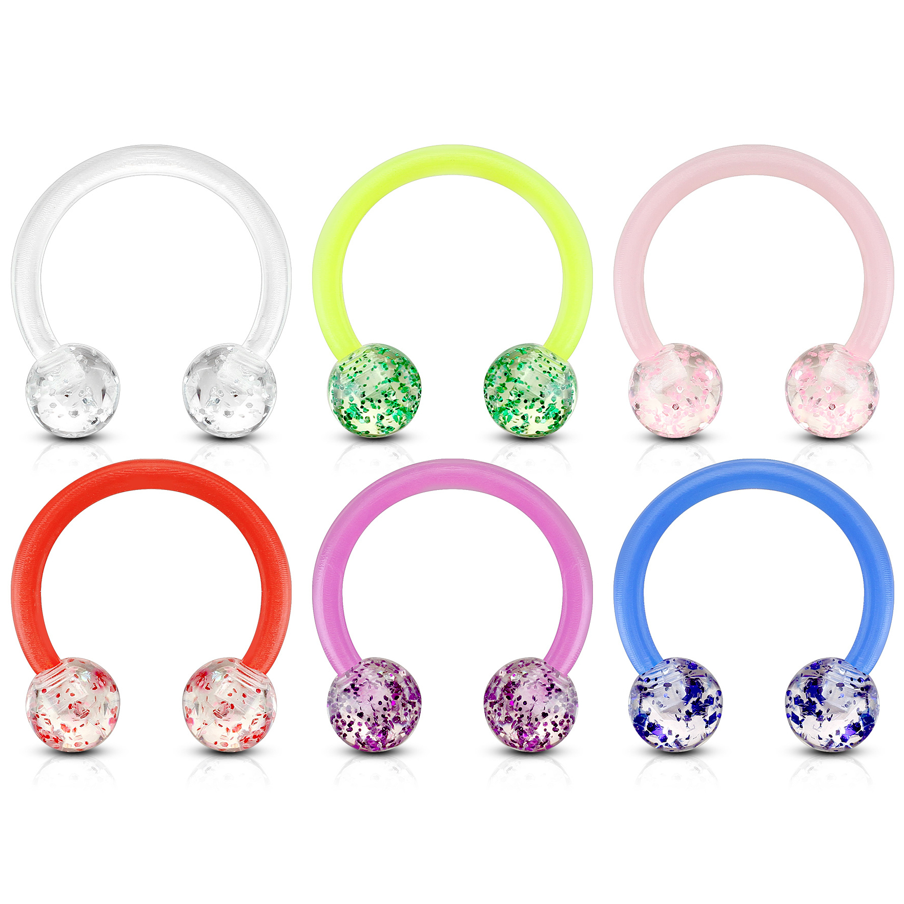 Hoefijzer van acryl met glitterballetjes