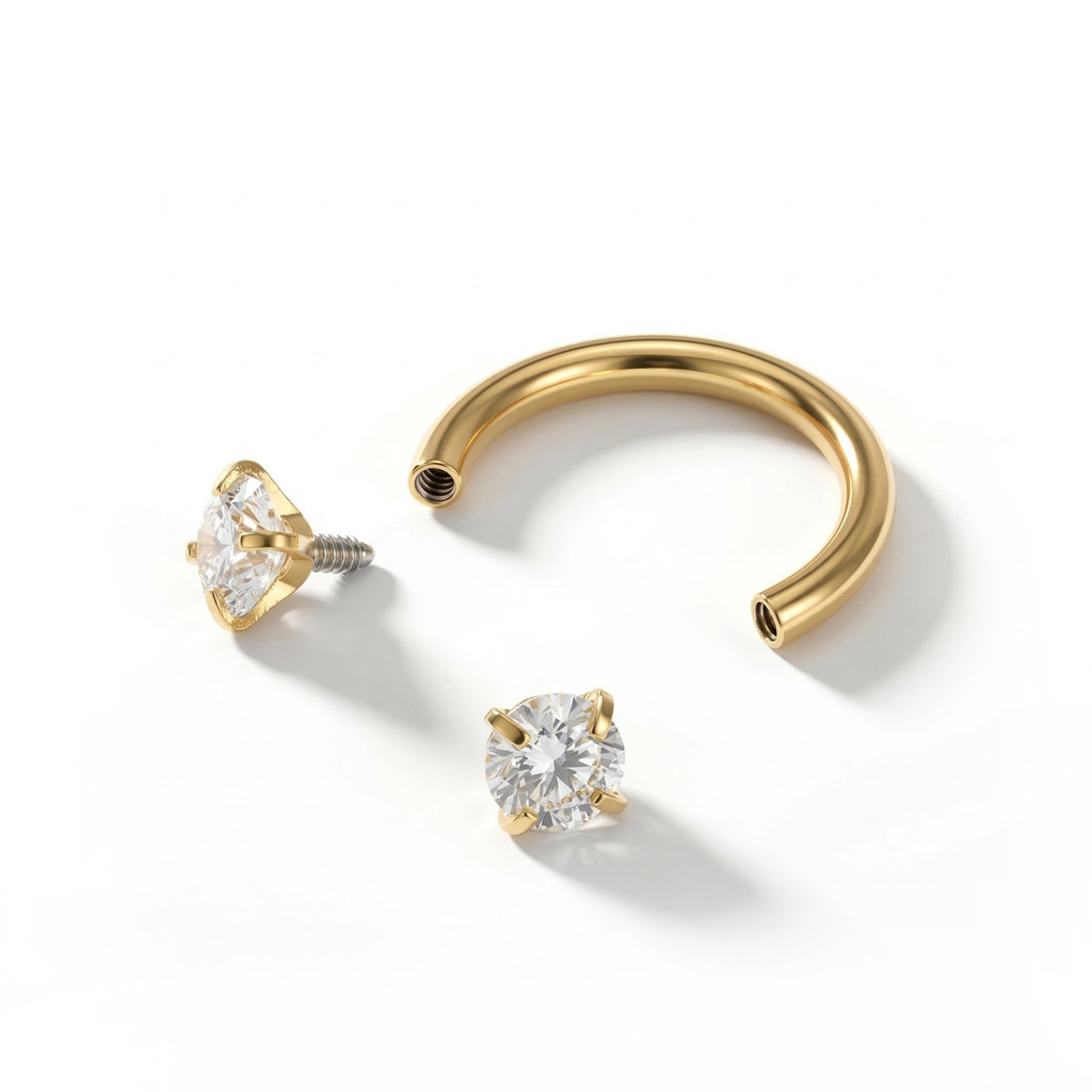 Hoefijzer met intern schroefdraad en ronde steentjes