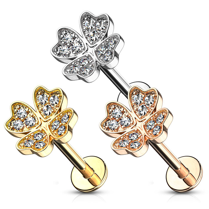 Labret met klavertjevier en interne schroefdraad