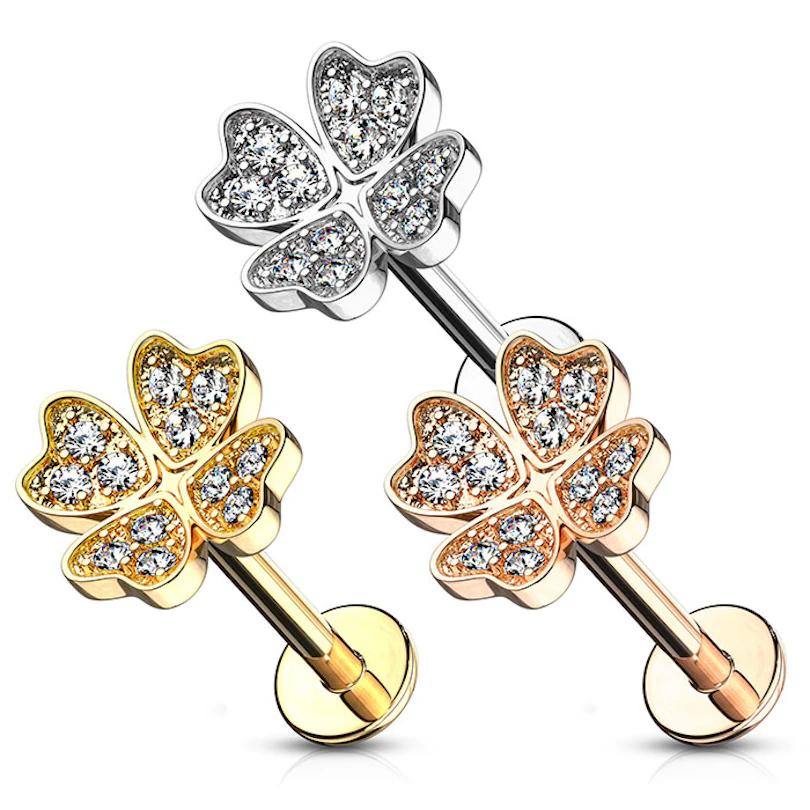 Labret met klavertjevier en interne schroefdraad