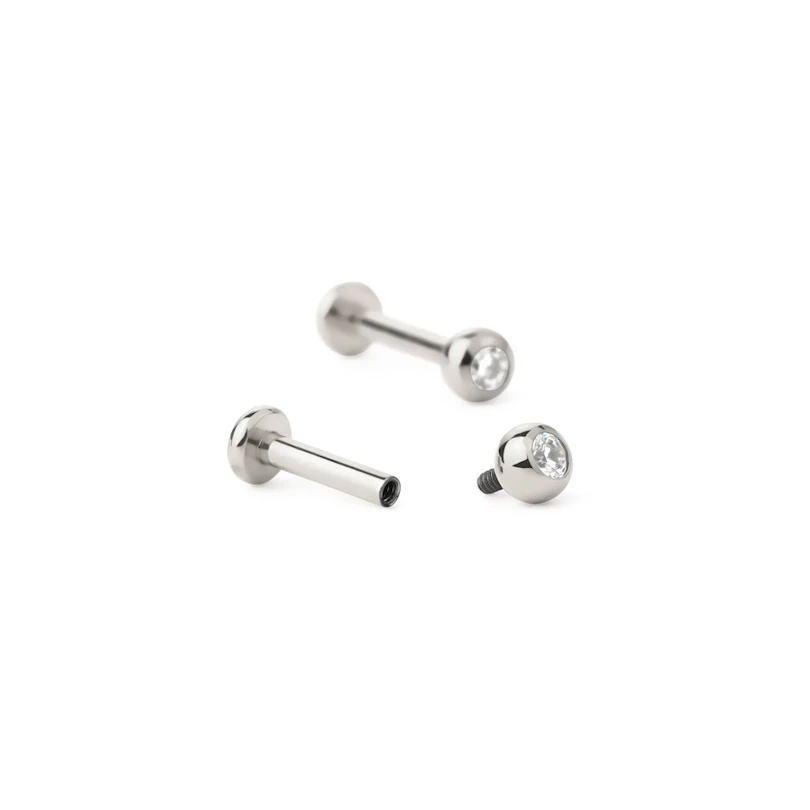 Titanium labret met interne schroefdraad en bal met steentje