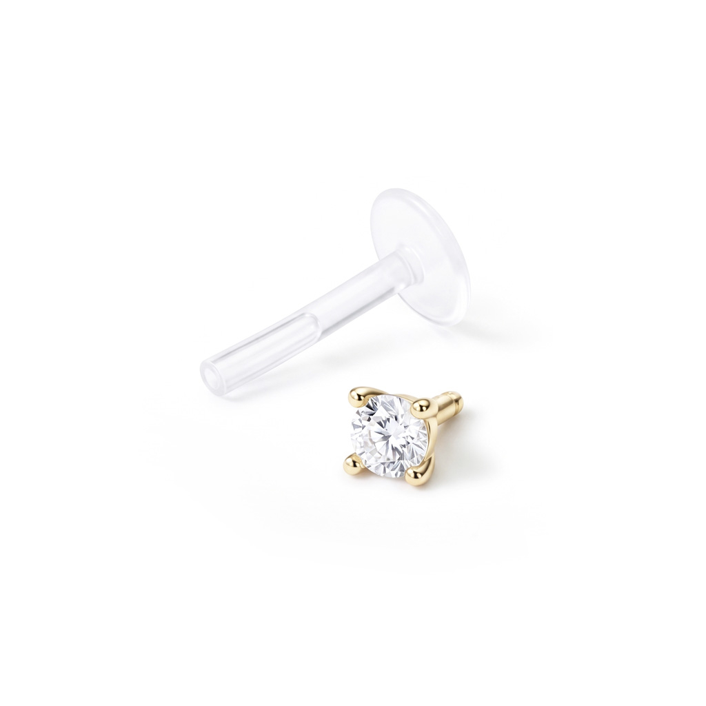 14 karaats massief gouden labret met een steentje en een bioplast staafje