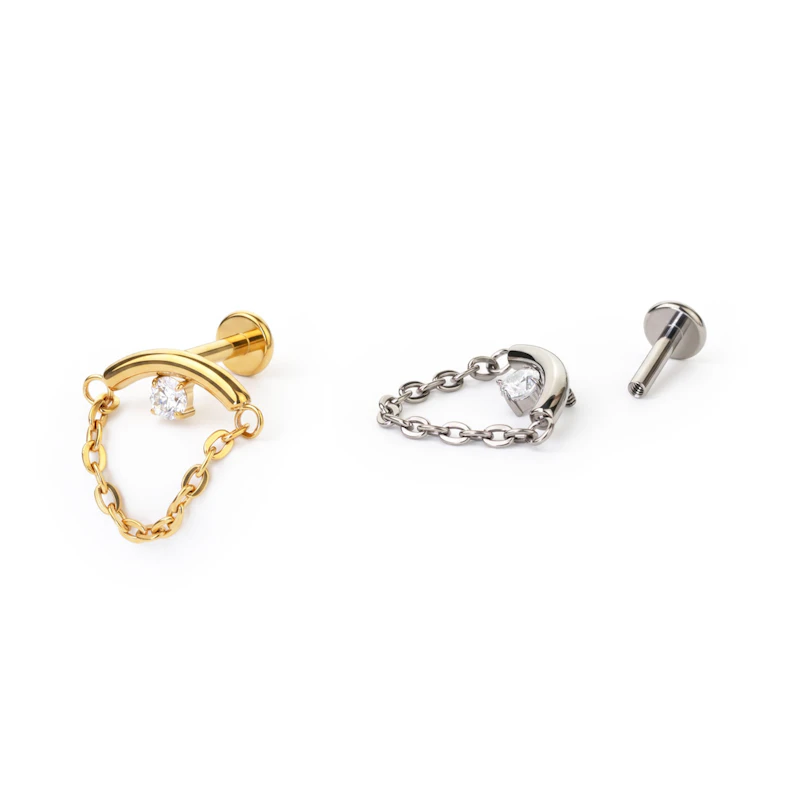 Verborgen helix labret met steen en ketting