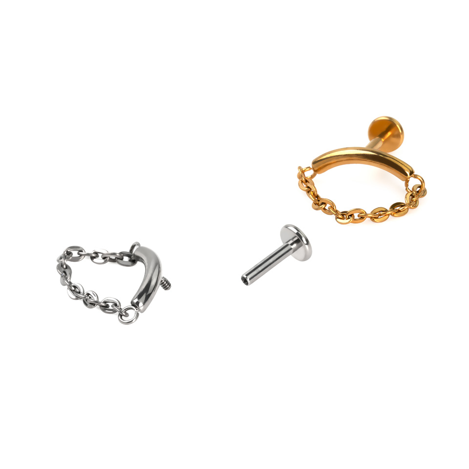 Titanium gebogen labret met ketting