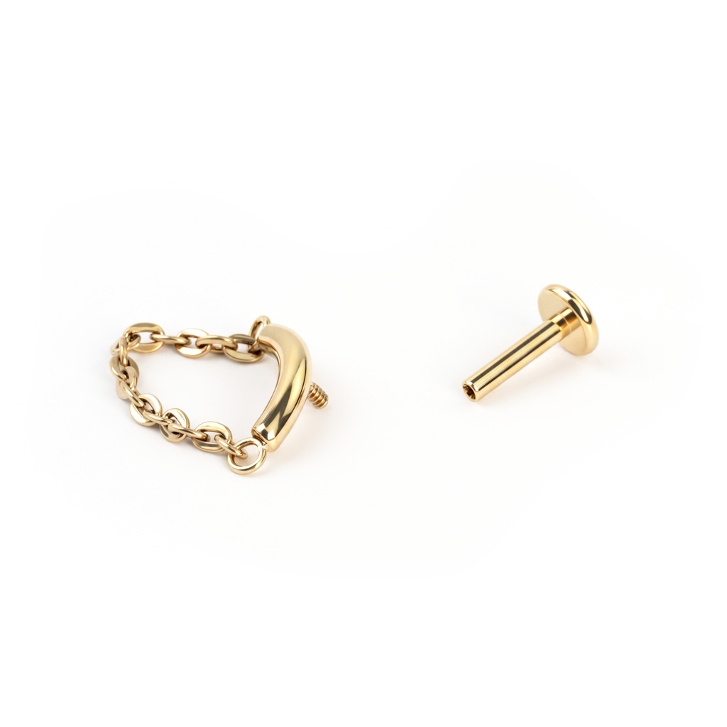 Titanium gebogen labret met ketting