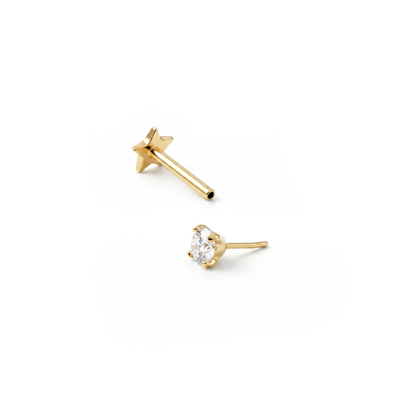 Dubbelzijdige schroefdraadloze titanium labret met ster flatback en steentje