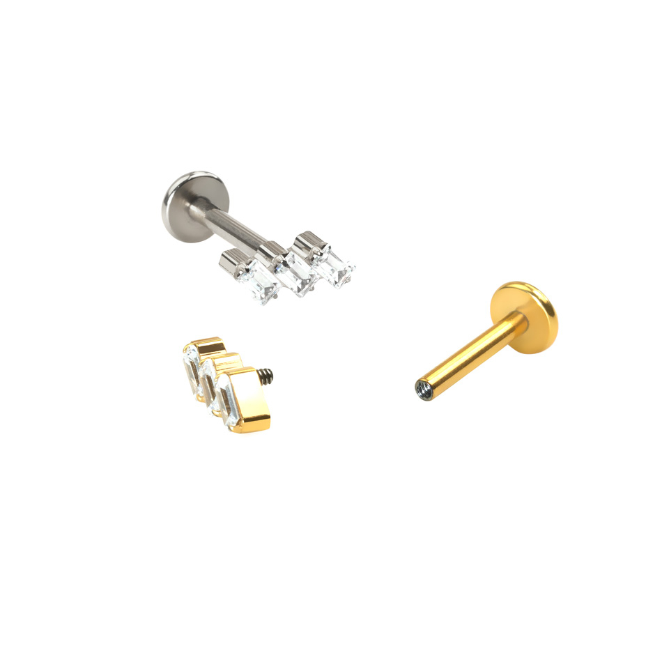 Titanium labret met baguette steentjes