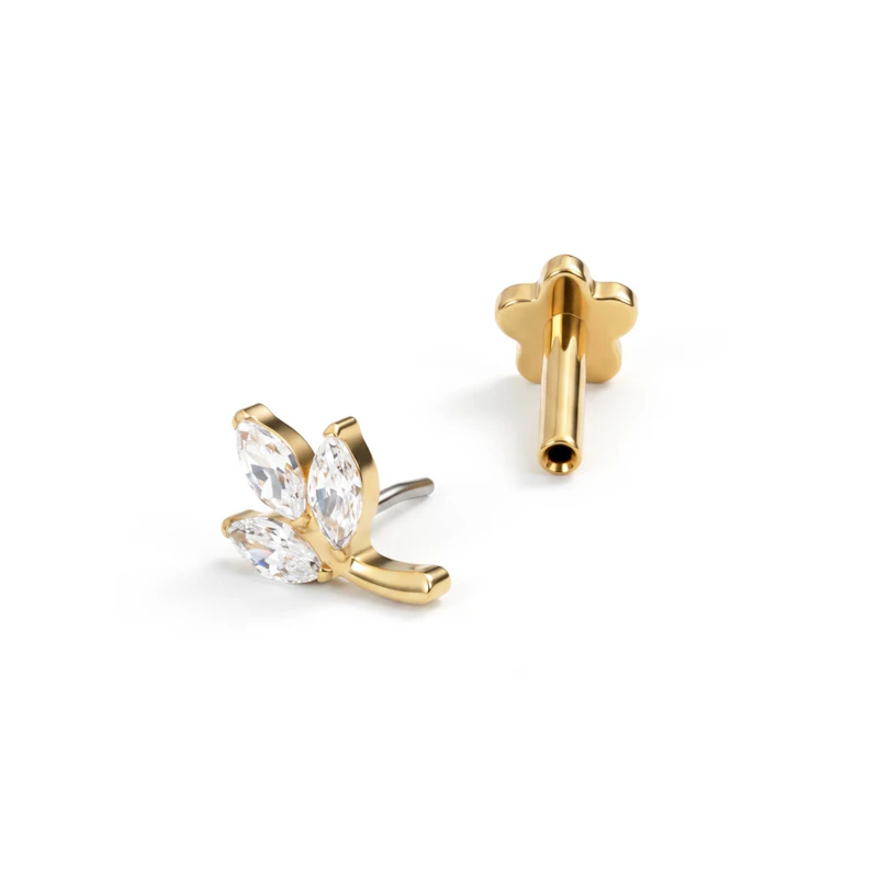 Bladvormige labret met bloemenachterkant van titanium