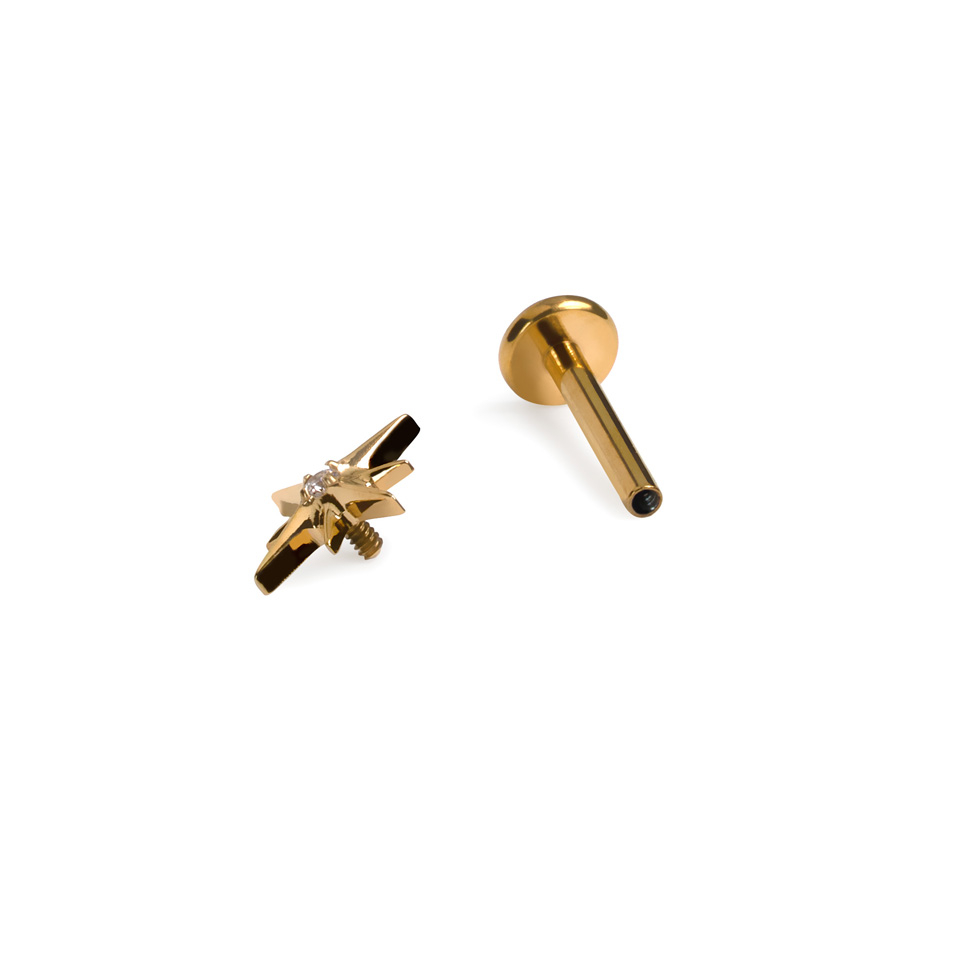 Stervormige labret met centrale steen van titanium