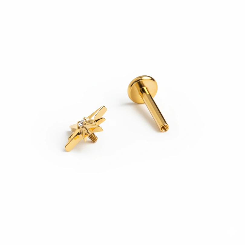 Stervormige labret met centrale steen van titanium