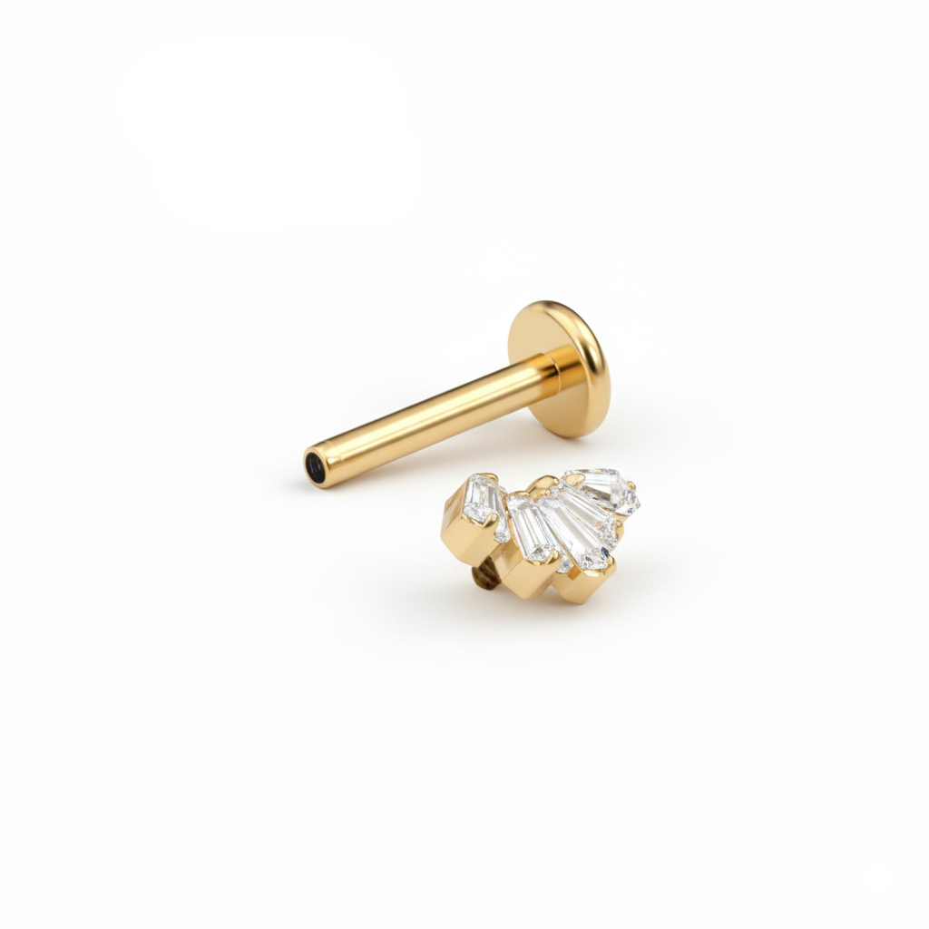 Titanium labret met baguette geslepen stenen