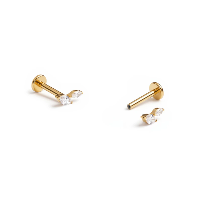 Titanium labret met twee marquise snit stenen