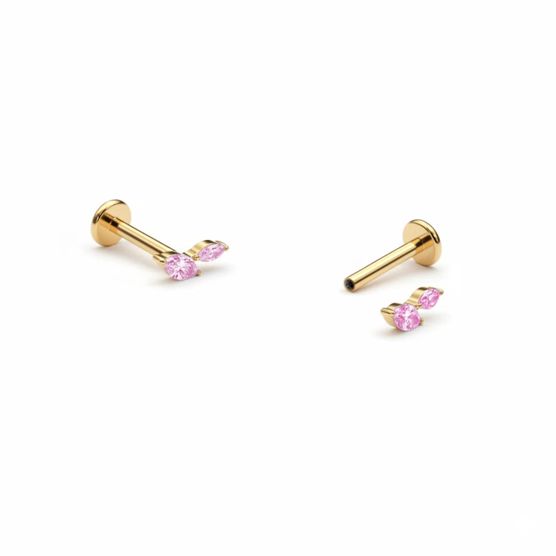 Titanium labret met twee marquise snit stenen