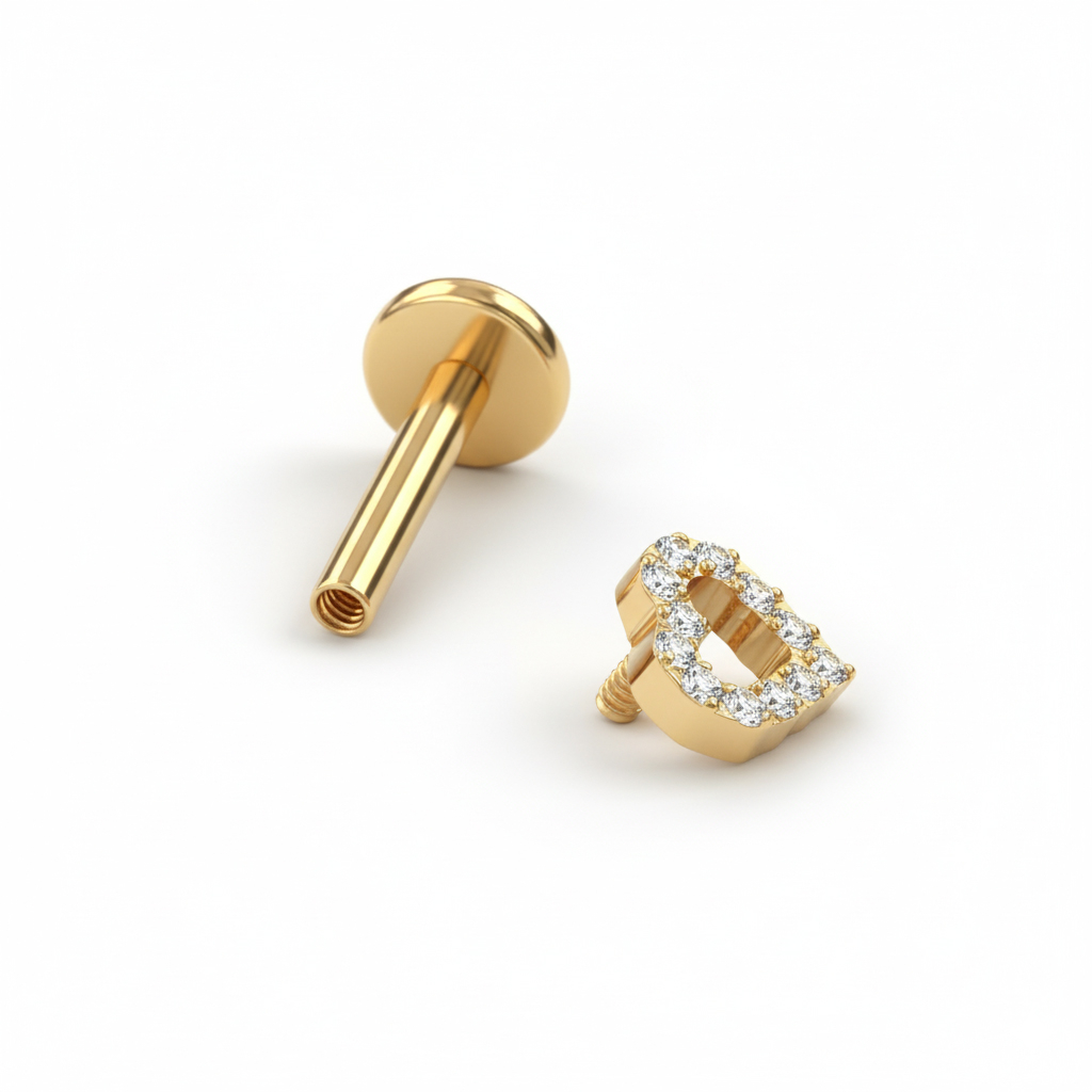 Titanium labret met hartje bezet met steentjes