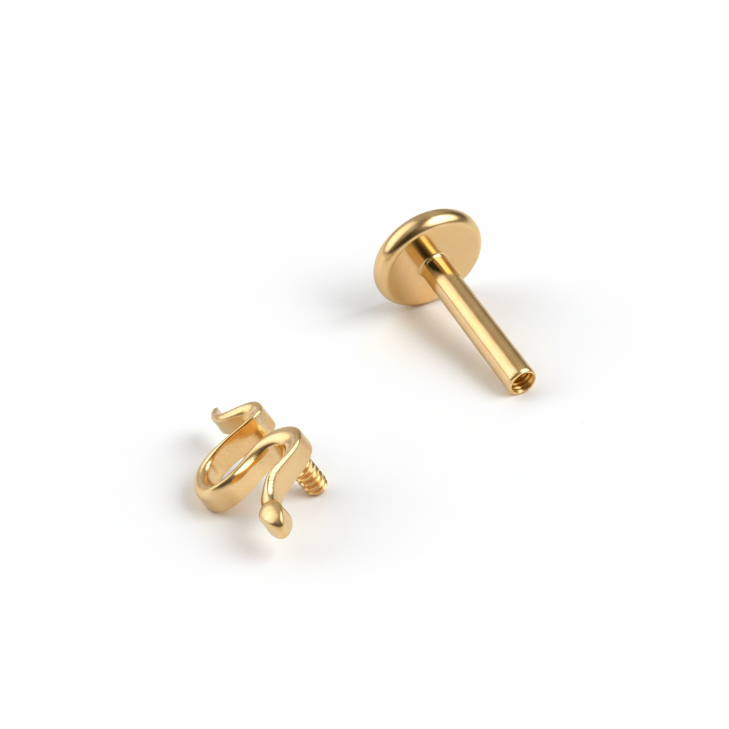 Titanium labret met klein slangetje