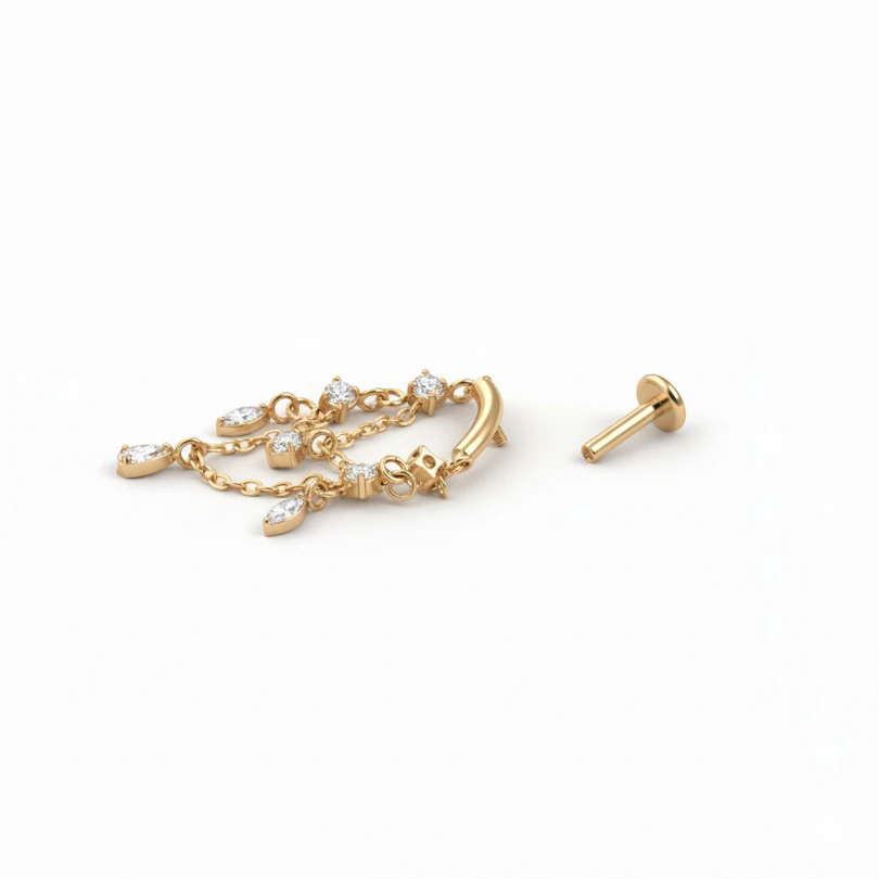 Titanium labret met chandelier-hangertjes