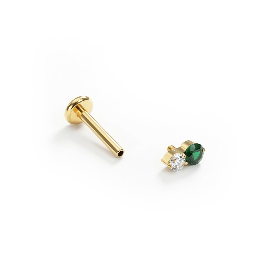 Fijne titanium labret met duo steentjes