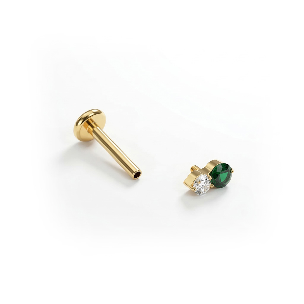 Fijne titanium labret met duo steentjes