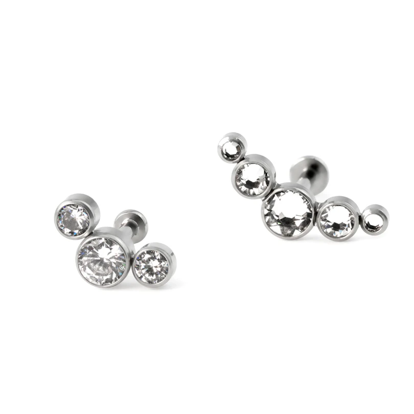 Push-in labret uit titanium met steentjes