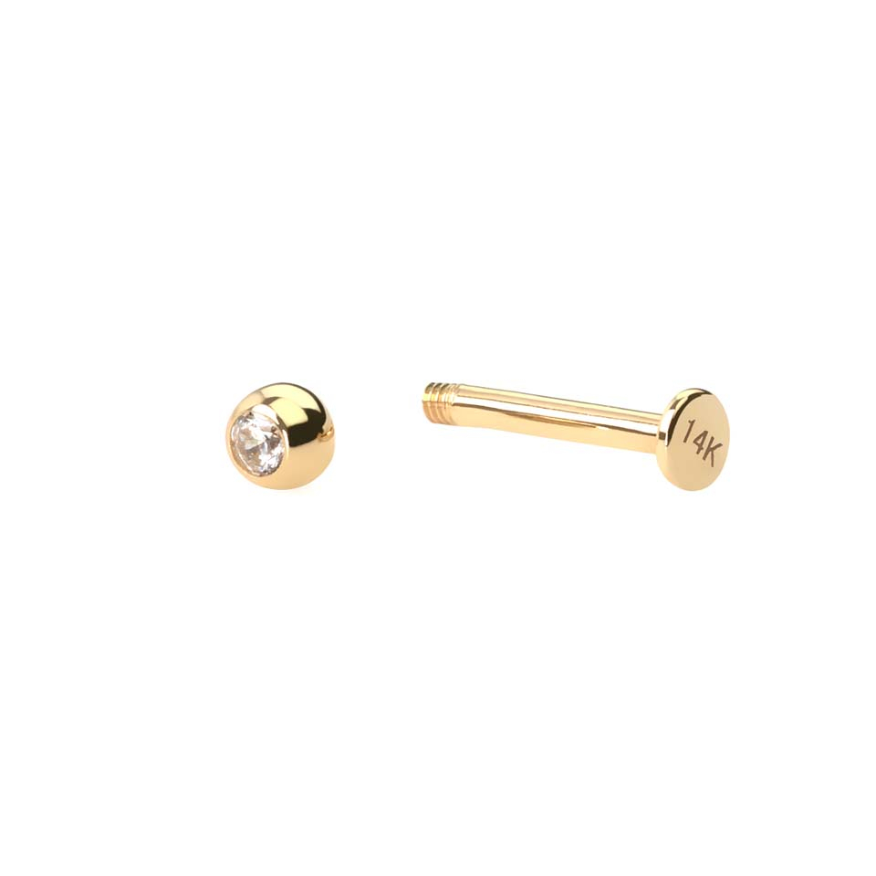 Labret van 14k goud met steentje