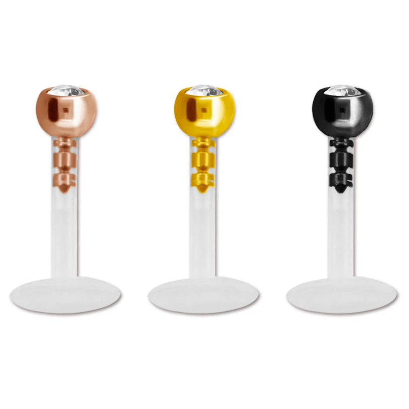 Ptfe labret met gekleurde steen op de punt