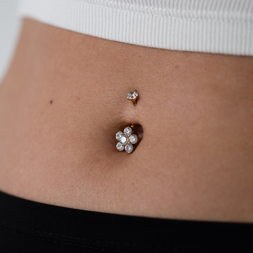Titanium navelsieraad met eenvoudige bloem