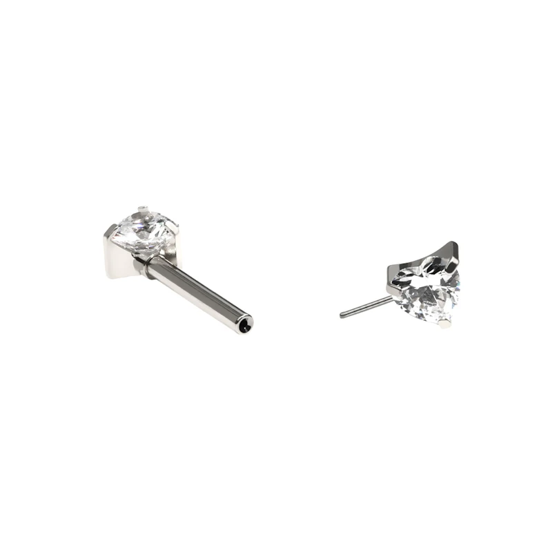 Titanium tepel barbell met hartvormige CZ stenen