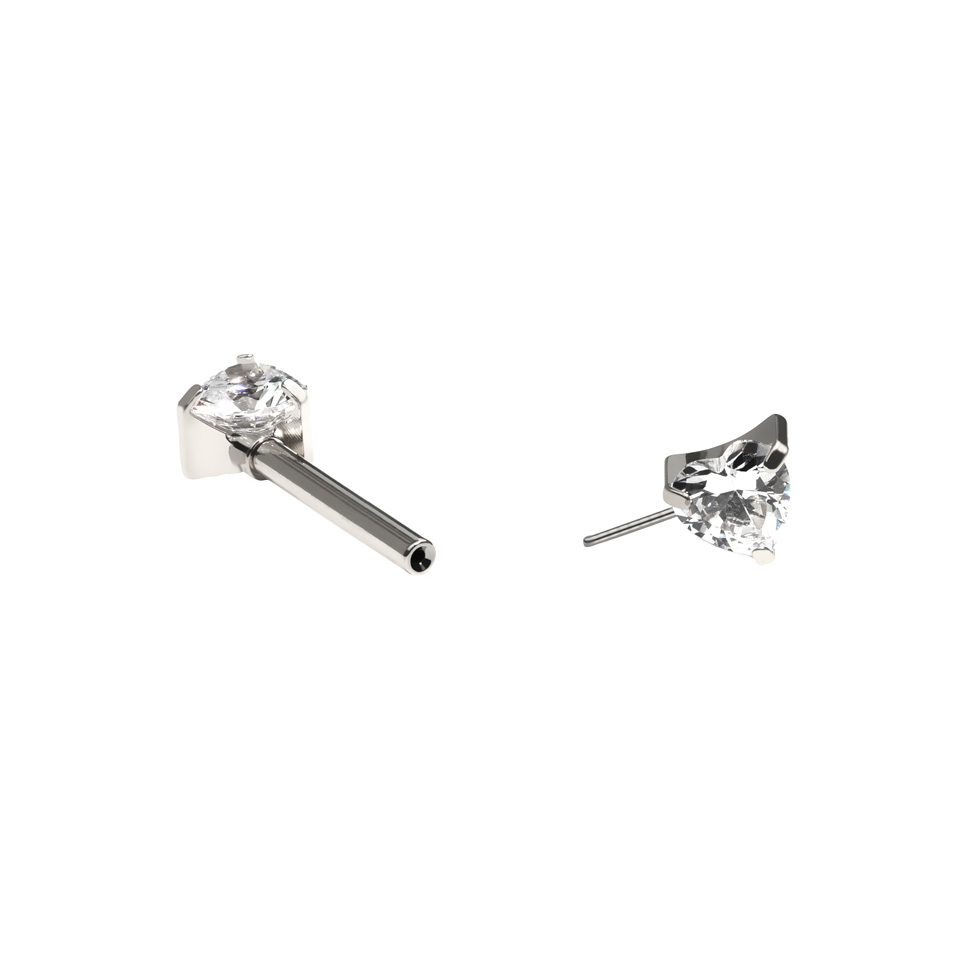 Titanium tepel barbell met hartvormige CZ stenen