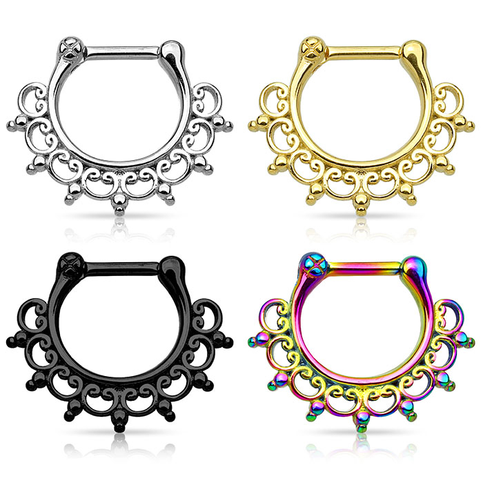 Septumpiercing uit chirurgisch staal met versierd design