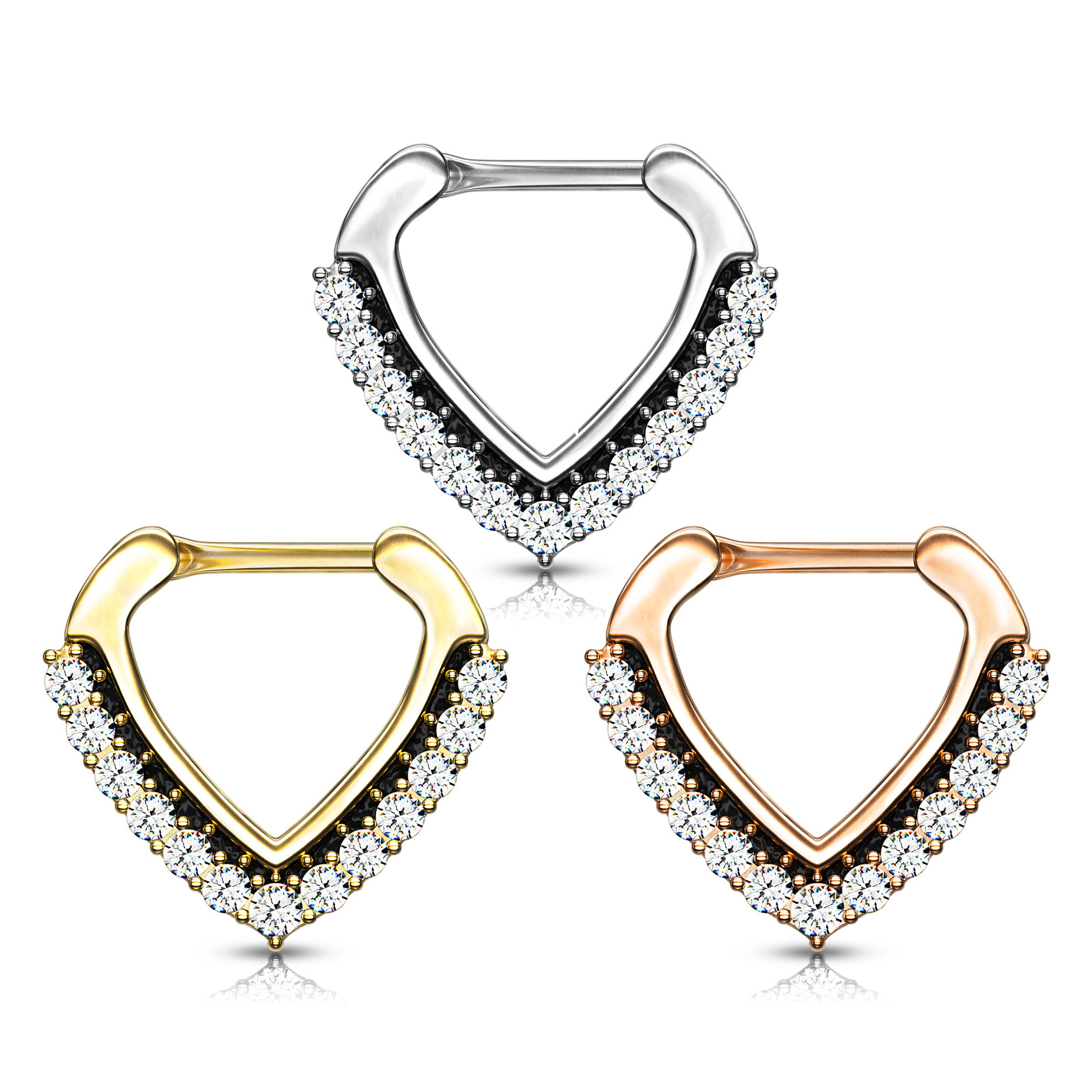 Septumpiercing met steentjes bezet in zachte V-vorm