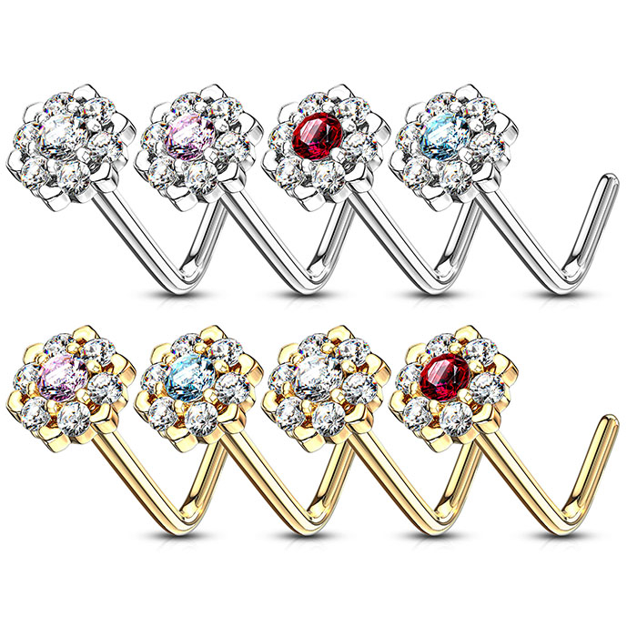 Neuspiercing uit 14 karaats goud met steenbezette lotusbloem