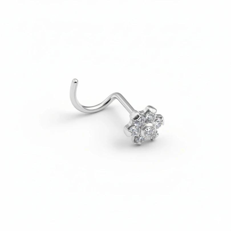 Titanium neusstud met bloem