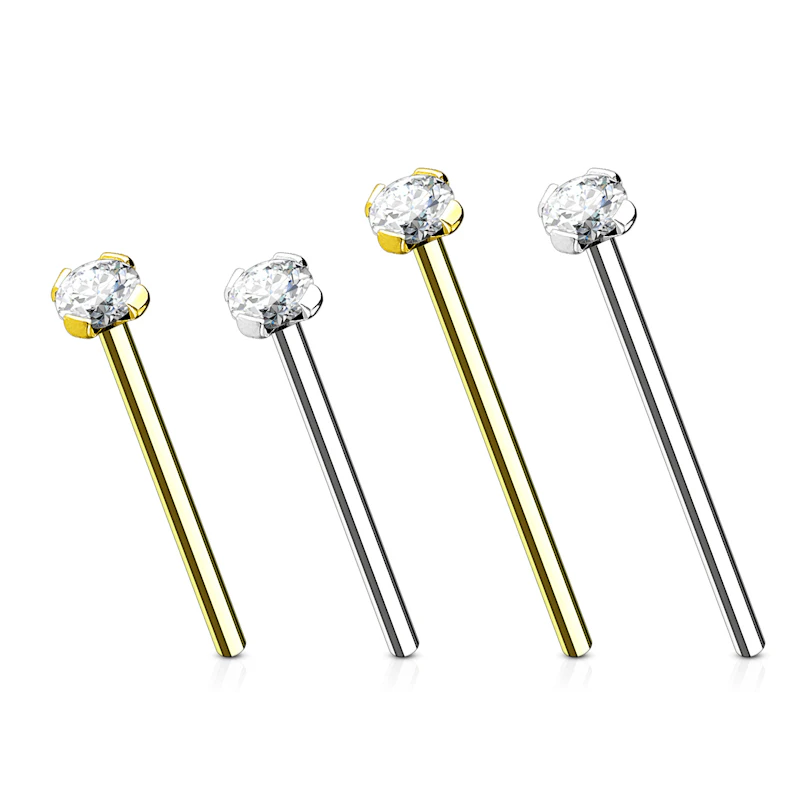 Fish tail nƦsepiercing af 14 karat guld med sten
