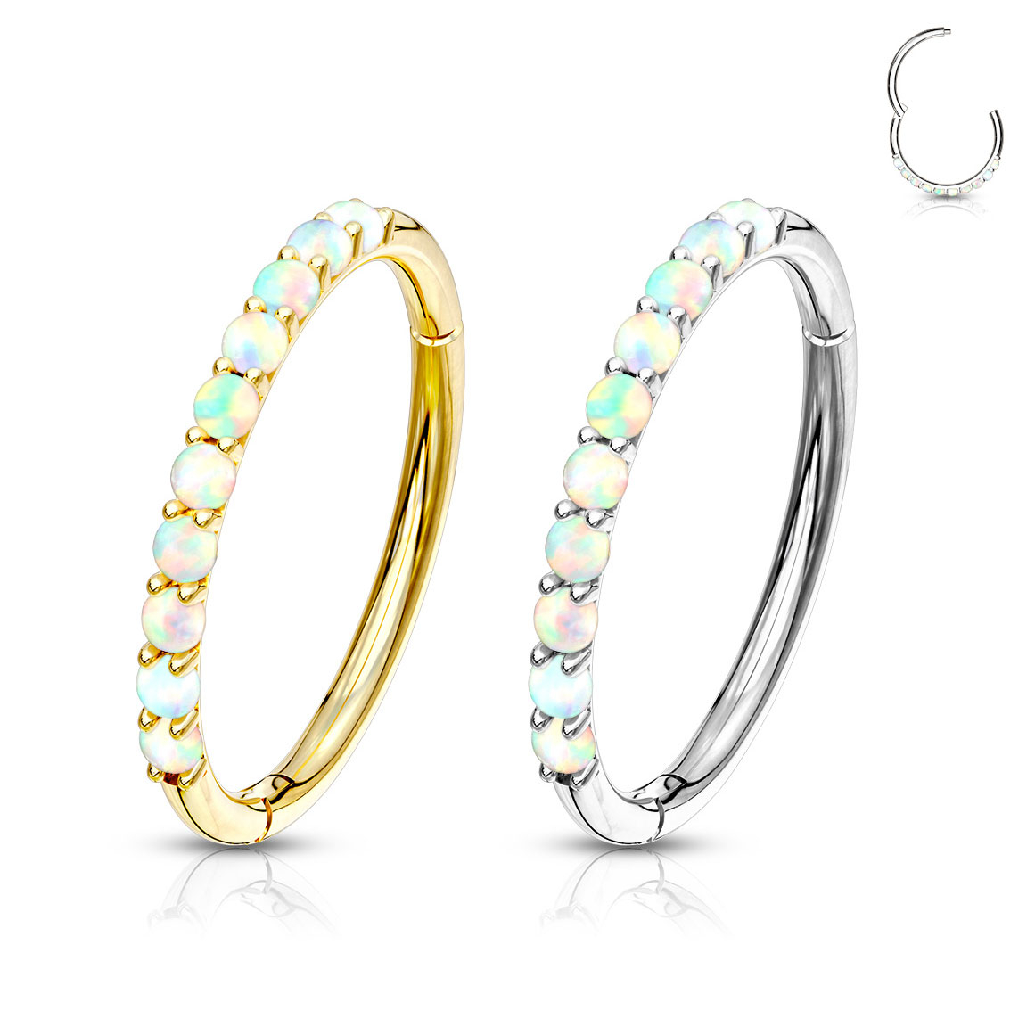 Eindeloze ring van 14 karaats goud met scharnier en opalen aan de zijkant