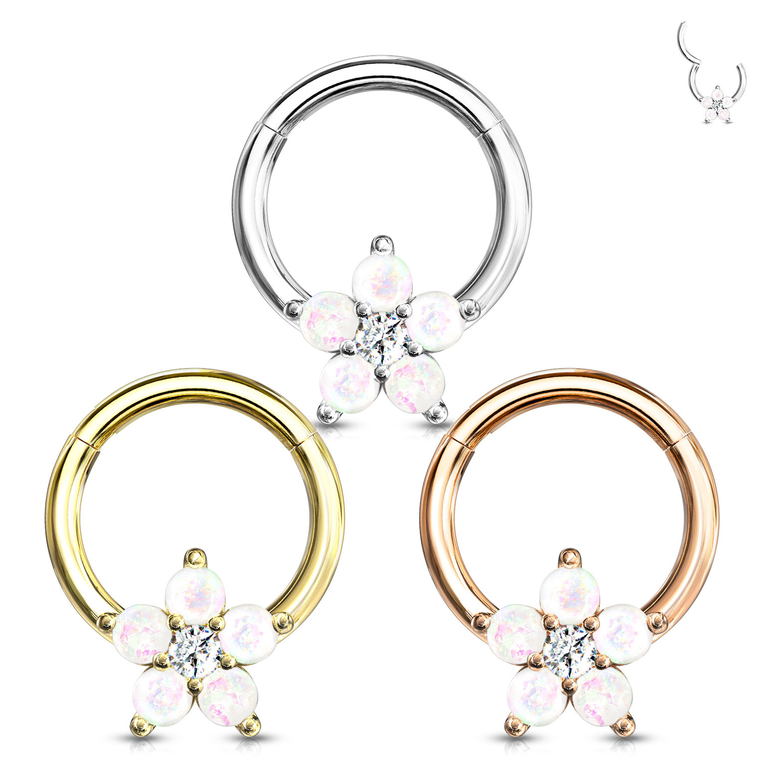 Ring met scharnier en een bloem van opalen