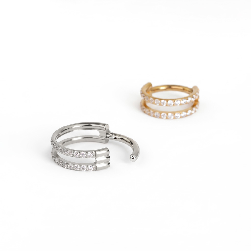 Dubbele titanium ring met stenen