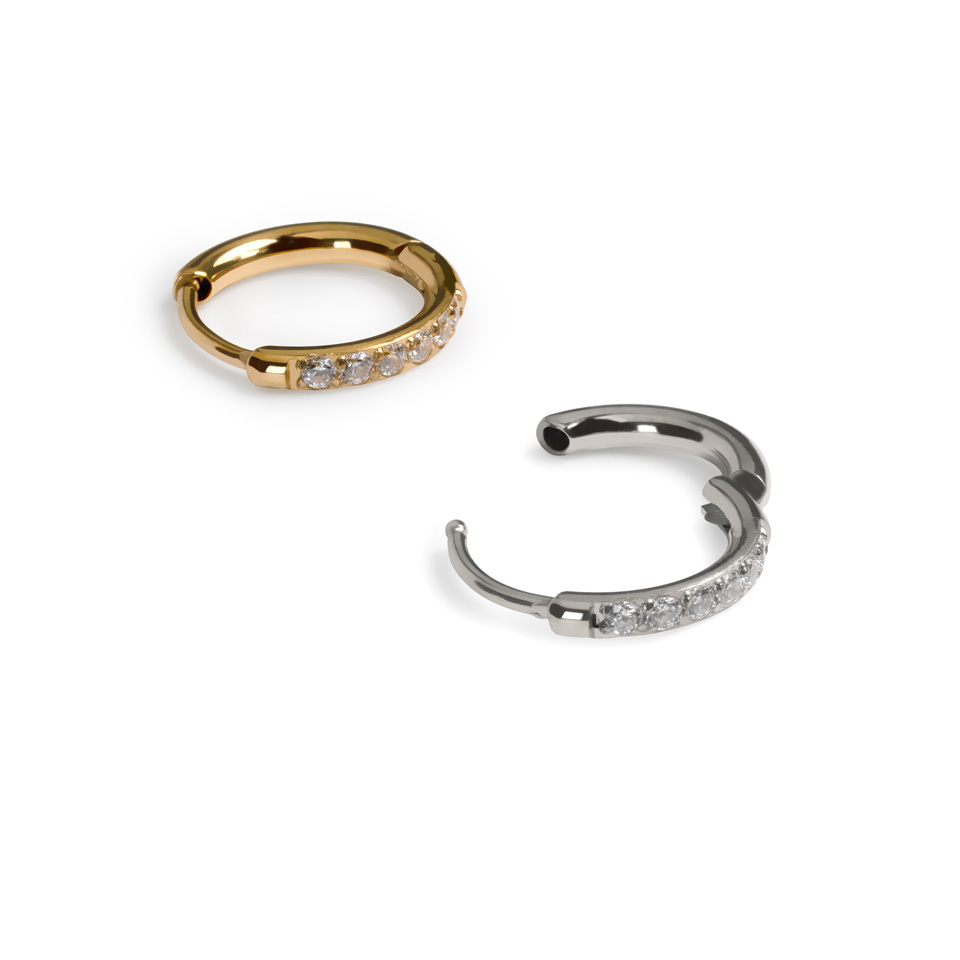 Tweetal huggie ringen van chirurgisch staal met steentjes